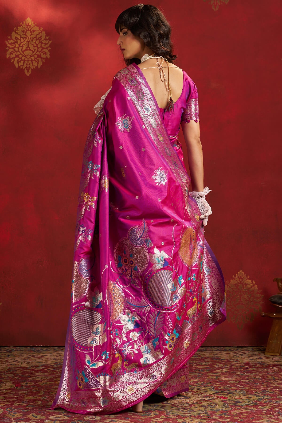 Most Stunning Magenta Pure Zari Weaving Banarasi Silk Saree With Outstanding Blouse Piece