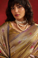 Transcendent Mustard Pure Zari Weaving Banarasi Silk Saree With Phenomenal Blouse Piece