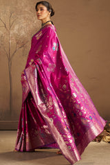 Dalliance Megnta Pure Zari Weaving Banarasi Silk Saree With Charismatic Blouse Piece
