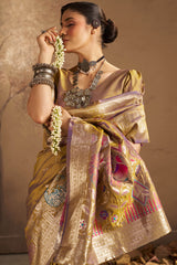 Panoply Mustrad Pure Zari Weaving Banarasi Silk Saree With Rhapsody Blouse Piece