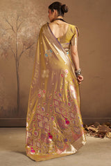 Panoply Mustrad Pure Zari Weaving Banarasi Silk Saree With Rhapsody Blouse Piece