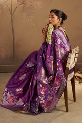 Staggering Purple Pure Zari Weaving Banarasi Silk Saree With Enthralling Blouse Piece
