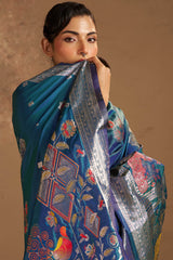 Arresting Rama Pure Zari Weaving Banarasi Silk Saree With Gratifying Blouse Piece