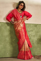 Magnetic Dark Pink Kanjivaram Silk Saree With Flaunt Blouse Piece