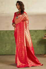 Magnetic Dark Pink Kanjivaram Silk Saree With Flaunt Blouse Piece