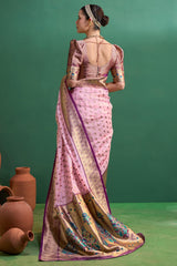 Luxuriant Baby Pink Organza Paithani Silk Saree With Traditional Blouse Piece