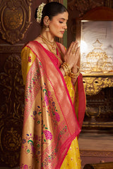 Surpassing Yellow Organza Paithani Silk Saree With Sensational Blouse Piece
