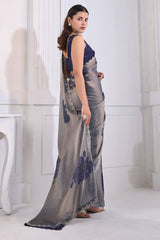 Beautiful Blue Jarkan Work Fandy Silk Saree