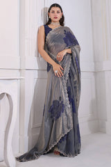 Beautiful Blue Jarkan Work Fandy Silk Saree