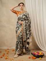 Leelawati Tussar Silk Kalamkari Printed Saree with Zari Border and Peacock Pallu