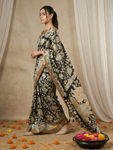Leelawati Tussar Silk Kalamkari Printed Saree with Zari Border and Peacock Pallu