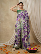 Leelawati Tussar Silk Kalamkari Printed Saree with Zari Border and Peacock Pallu