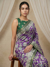Leelawati Tussar Silk Kalamkari Printed Saree with Zari Border and Peacock Pallu