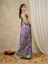 Leelawati Tussar Silk Kalamkari Printed Saree with Zari Border and Peacock Pallu
