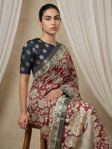 Leelawati Tussar Silk Kalamkari Printed Saree with Zari Border and Peacock Pallu