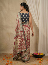 Leelawati Tussar Silk Kalamkari Printed Saree with Zari Border and Peacock Pallu