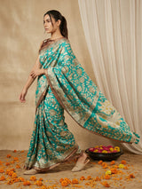 Leelawati Tussar Silk Kalamkari Printed Saree with Zari Border and Peacock Pallu