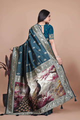 Teal Silk Saree with Banarasi