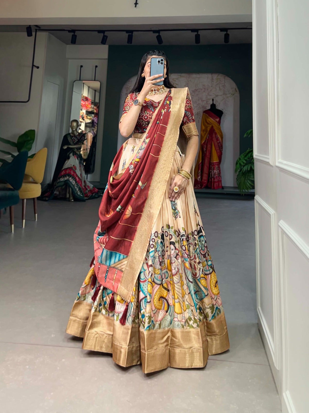 Alluring Dola Silk Kalamkari Printed Lehenga Choli Set