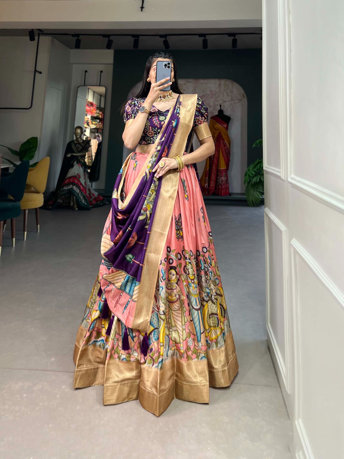 Alluring Dola Silk Kalamkari Printed Lehenga Choli Set