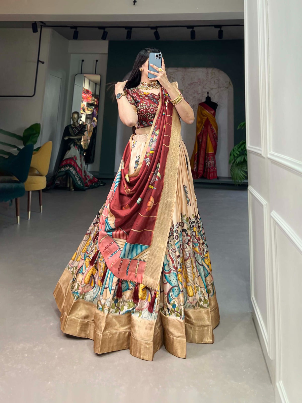 Alluring Dola Silk Kalamkari Printed Lehenga Choli Set