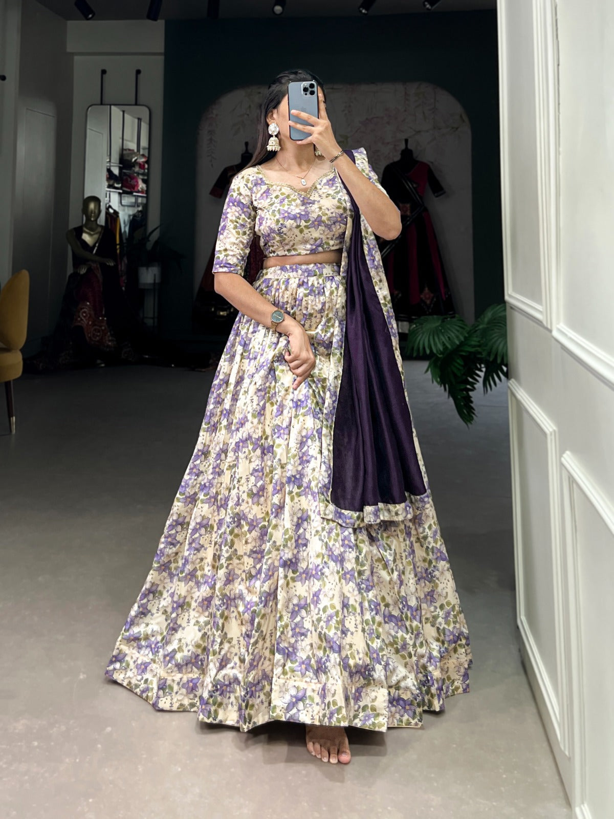 Attractive Floral Printed Silk Designer Lehenga Choli