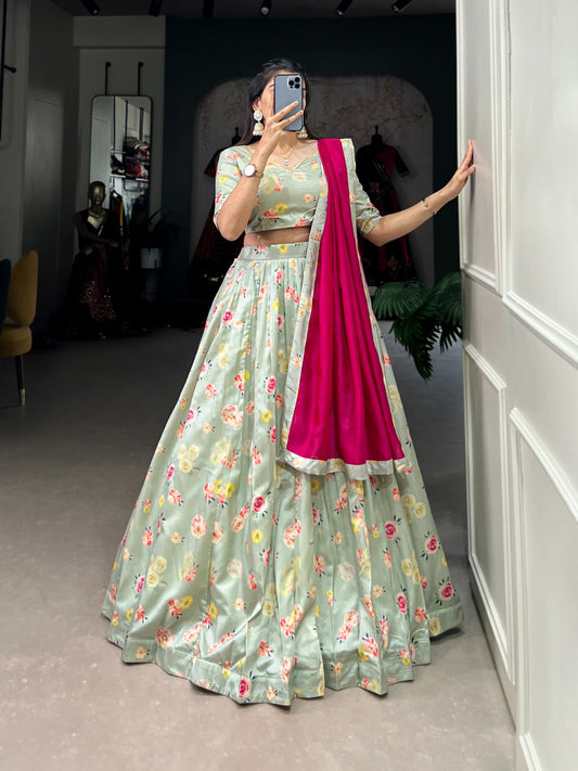 Attractive Floral Printed Silk Designer Lehenga Choli