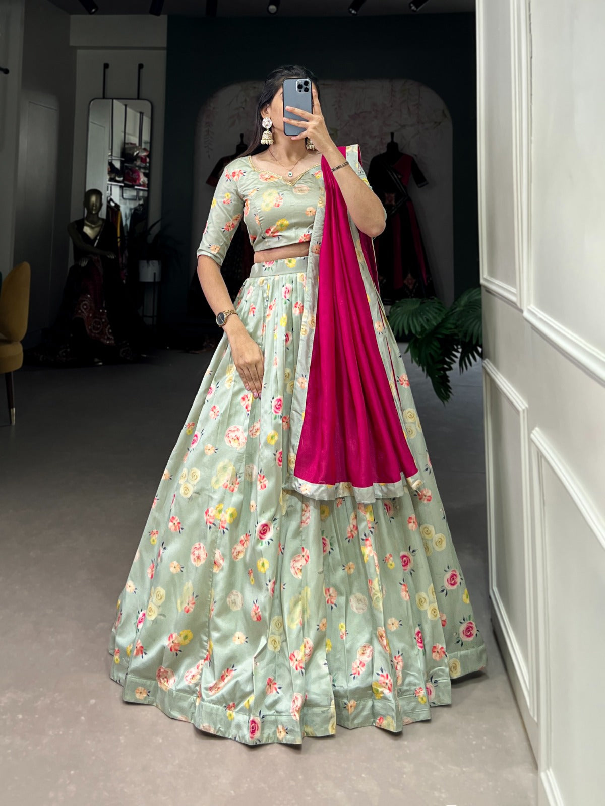 Attractive Floral Printed Silk Designer Lehenga Choli