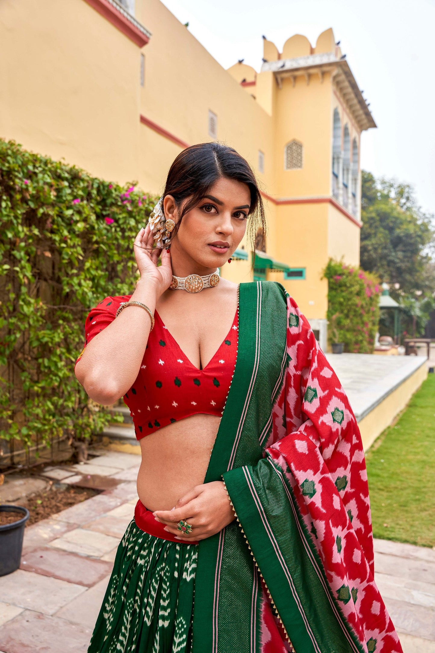 Impressive Green Tussar Silk Printed Lehenga Choli Set