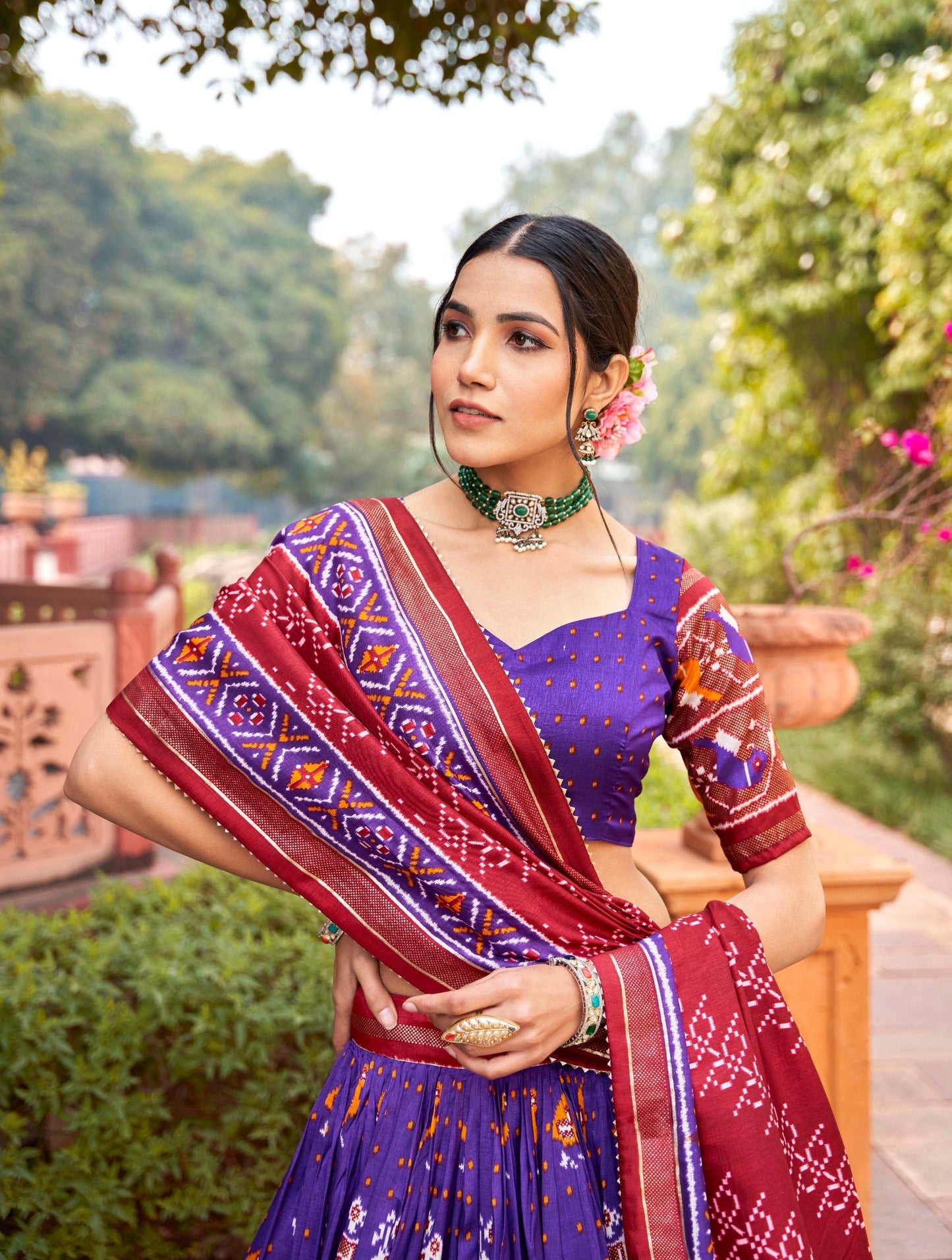 Amazing Purple Colored Tussar Silk Patola Printed Lehenga Choli