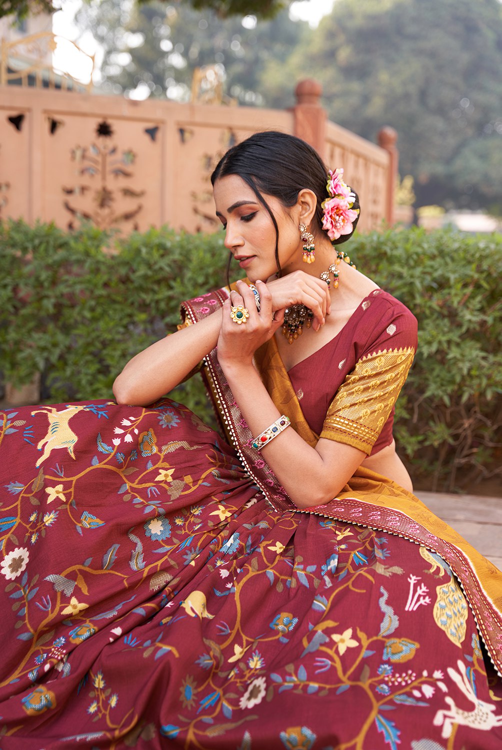 Lovely Maroon Tussar Silk Minakari Printed Lehenga Choli