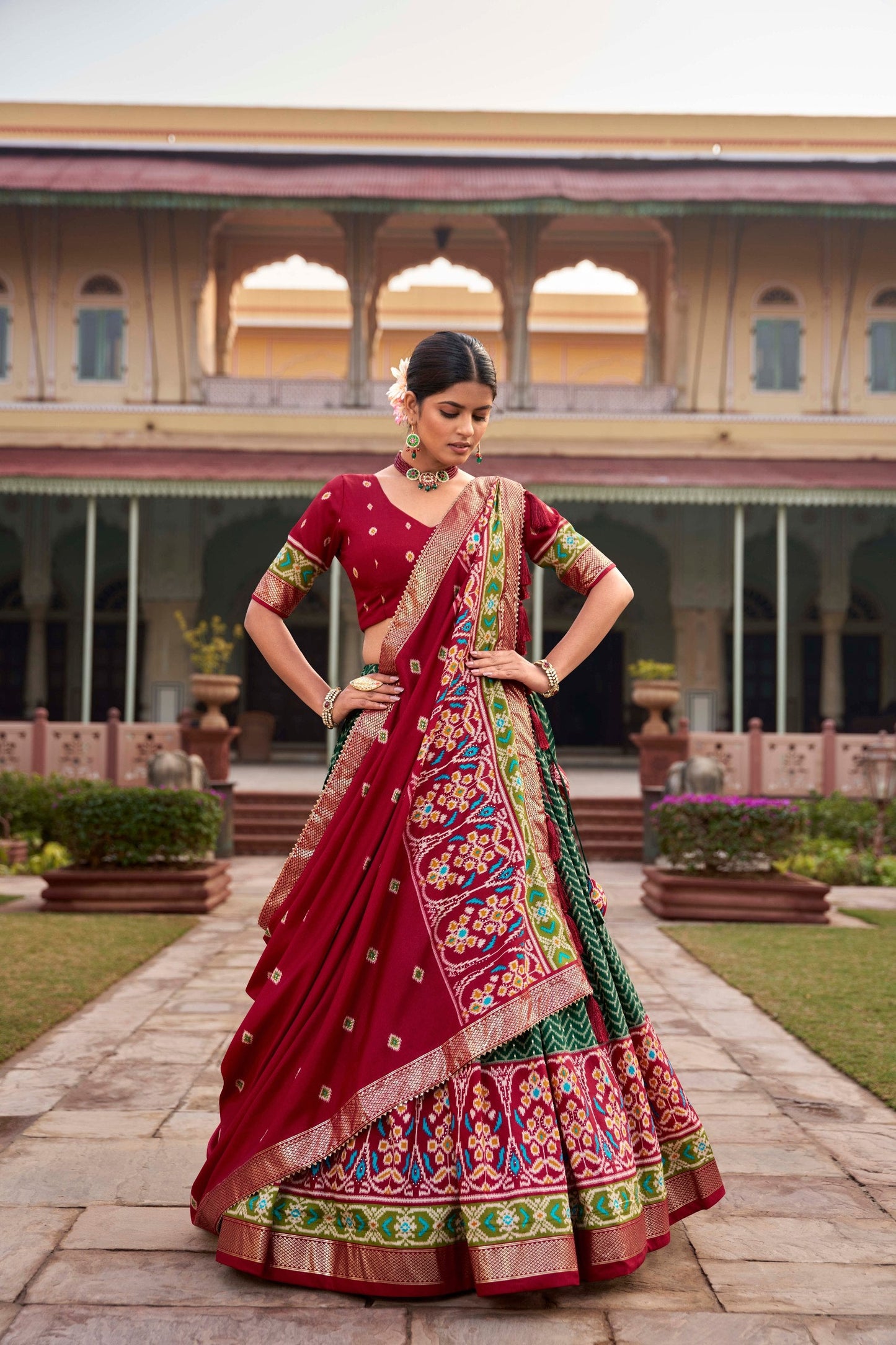 Gorgeous Green Tussar Silk Patola Printed Lehenga Choli