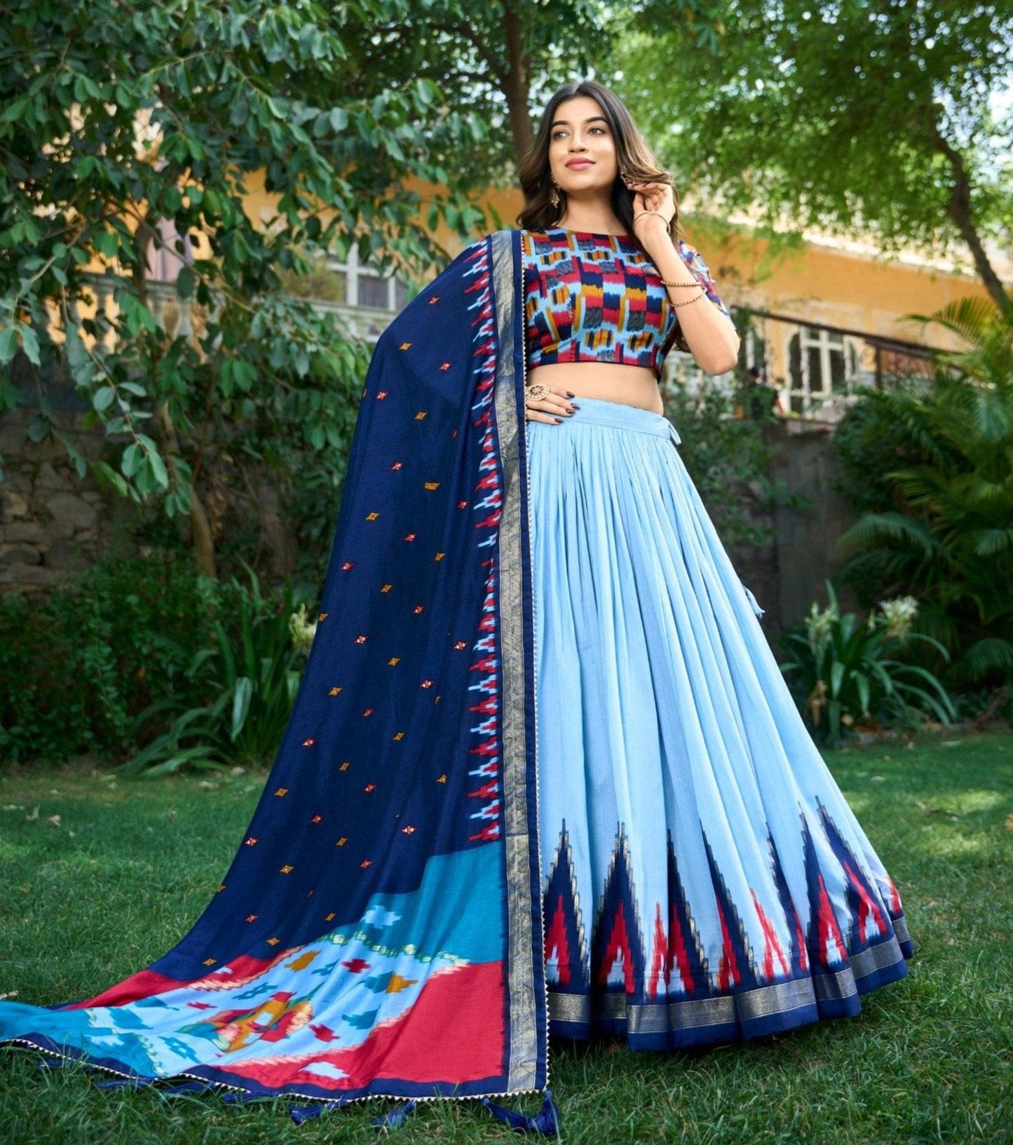 Amazing Tussar Silk Digital Printed Foil Worked Lehenga Choli