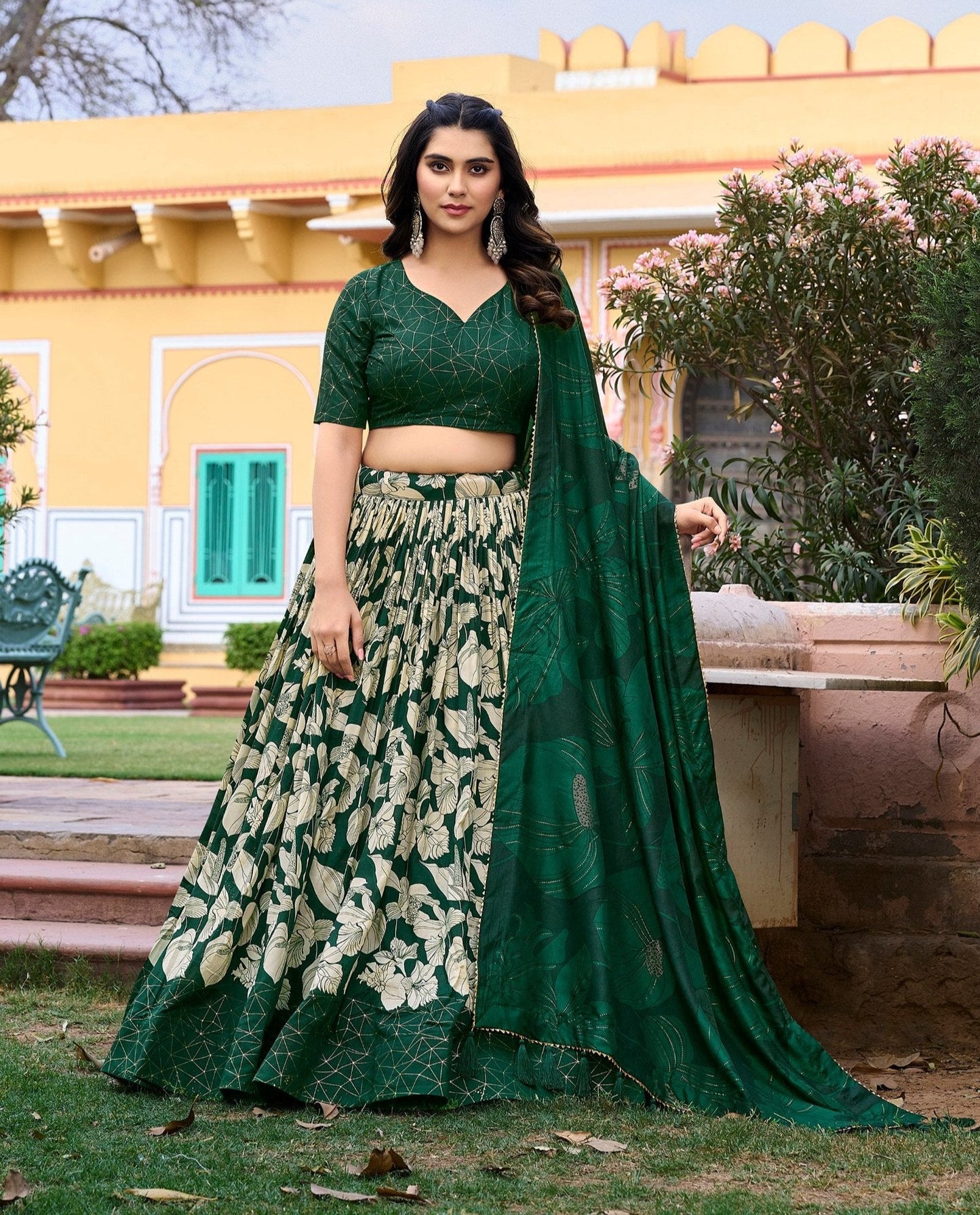 Dazzling Tussar Silk Floral Printed Lehenga Choli Set