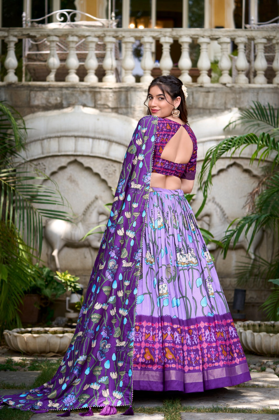 Lovely Lavender Patola Print Zari Weaving Border Work Lehenga Choli