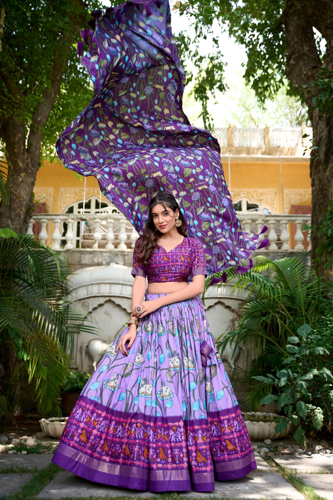 Lovely Lavender Patola Print Zari Weaving Border Work Lehenga Choli