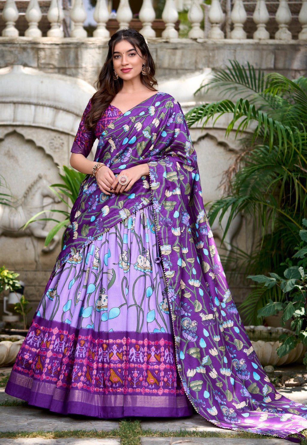 Lovely Lavender Patola Print Zari Weaving Border Work Lehenga Choli