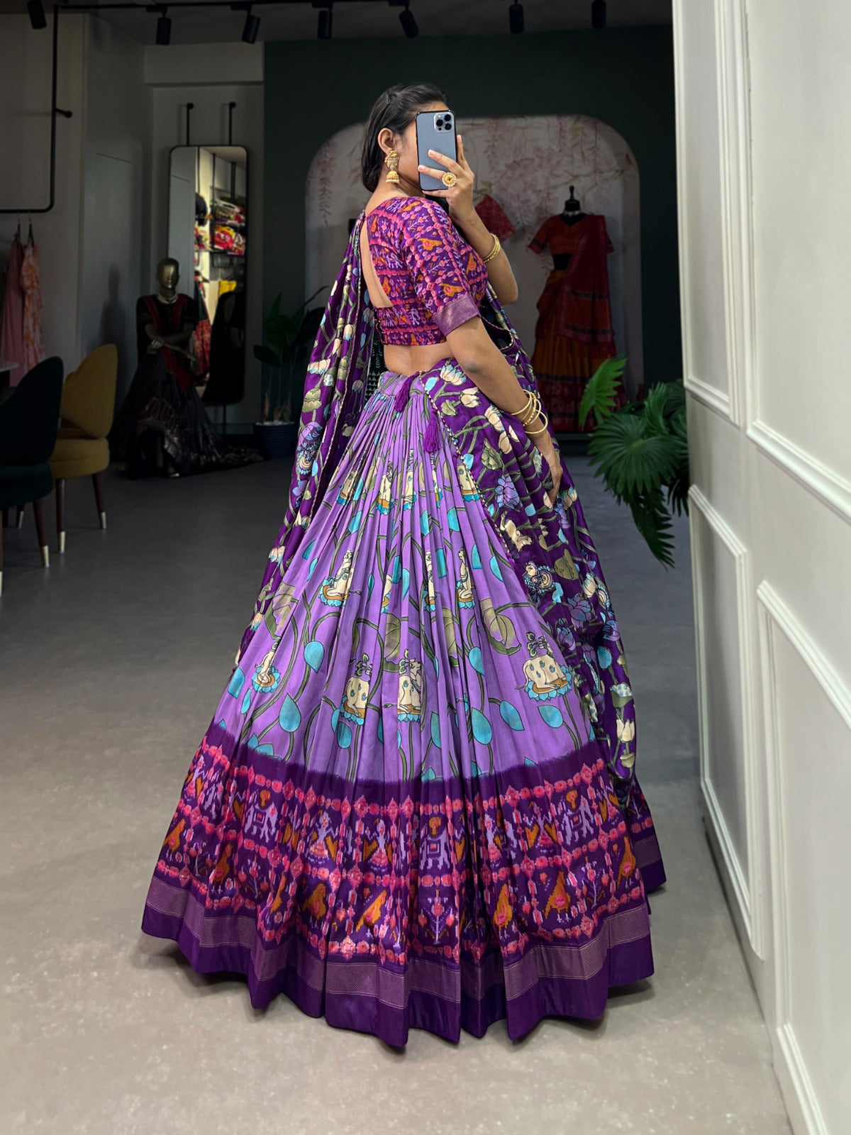 Lovely Lavender Patola Print Zari Weaving Border Work Lehenga Choli