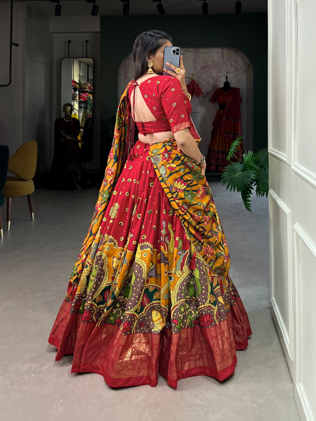 Impressive Tussar Silk Kalamkari Printed Lehenga Choli Set