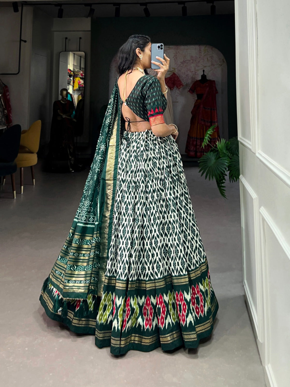 Colourful Tussar Silk Printed Foil Worked Lehenga Choli Set