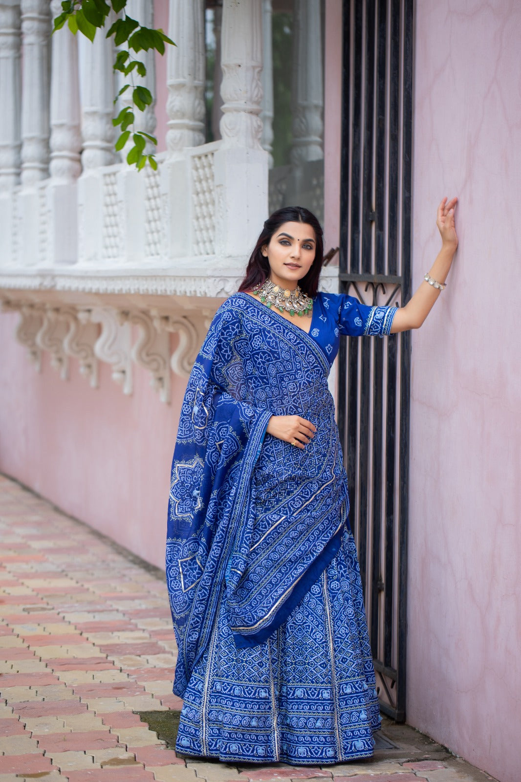 Lavish Navy Blue Color Silk Fabric Gota Patti Work Printed Lehenga Choli