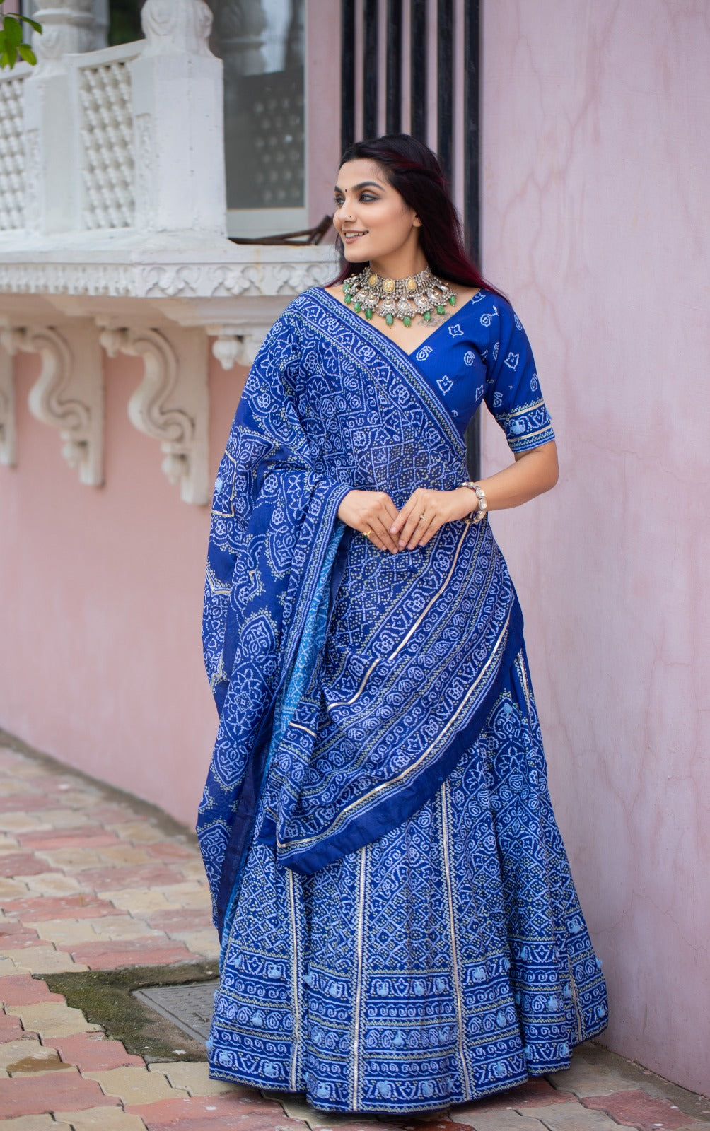 Lavish Navy Blue Color Silk Fabric Gota Patti Work Printed Lehenga Choli