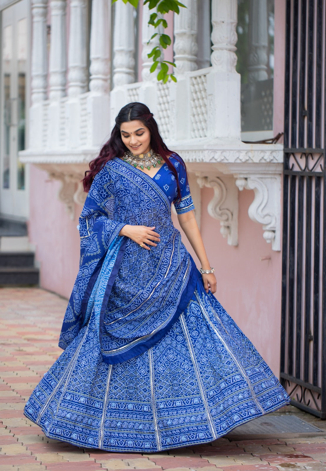 Lavish Navy Blue Color Silk Fabric Gota Patti Work Printed Lehenga Choli