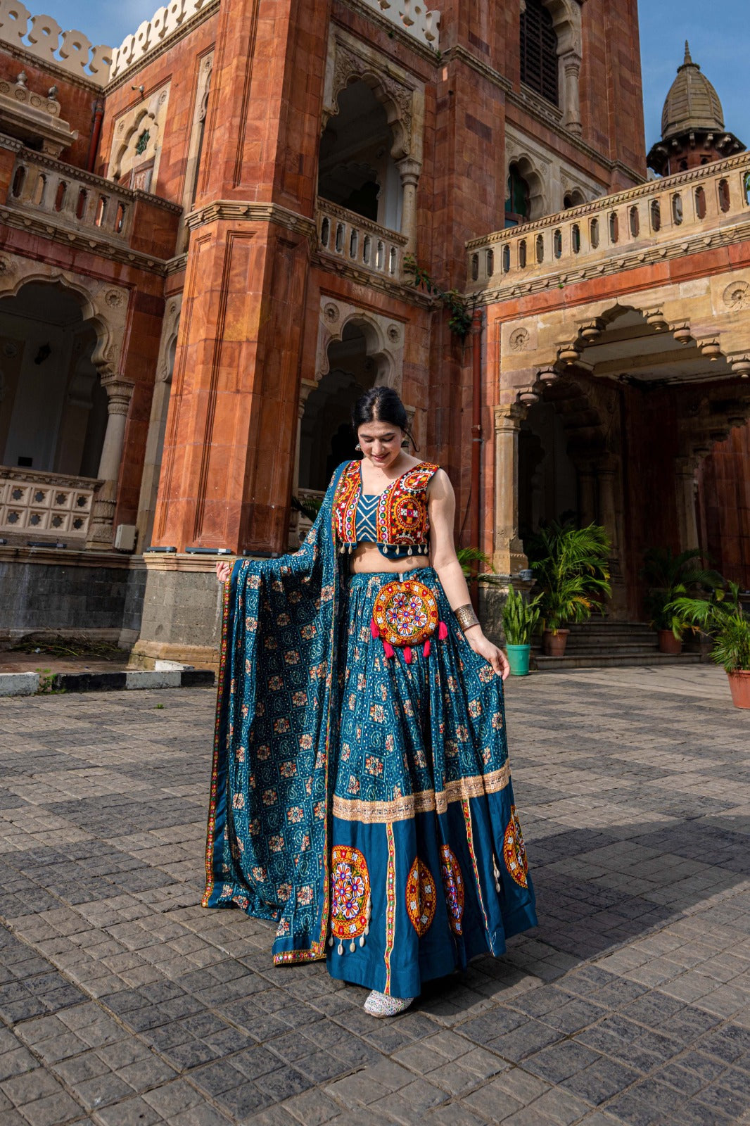 Teal Blue Colored Navratri Festival Wear Lehenga Choli Set