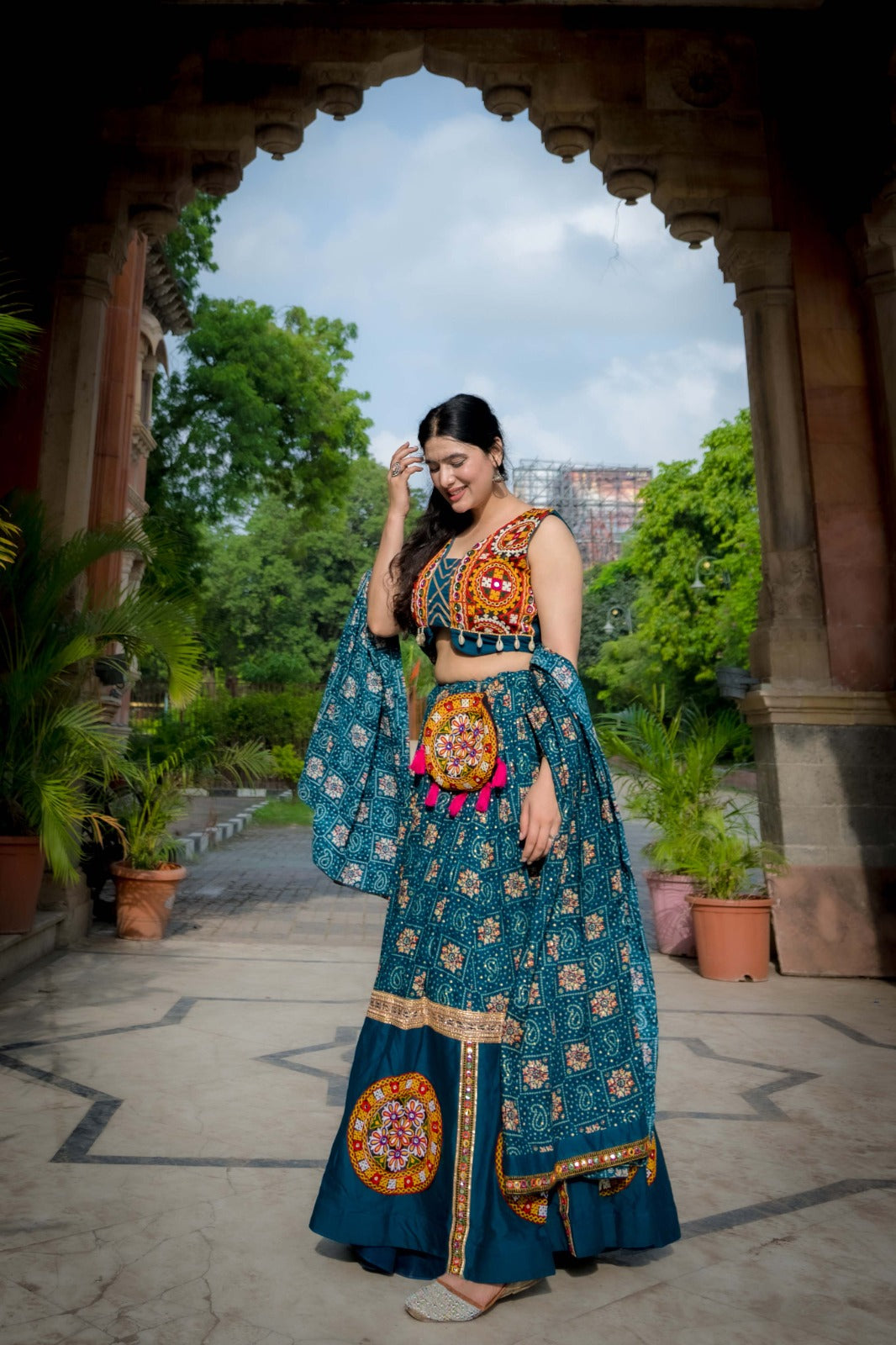 Teal Blue Colored Navratri Festival Wear Lehenga Choli Set