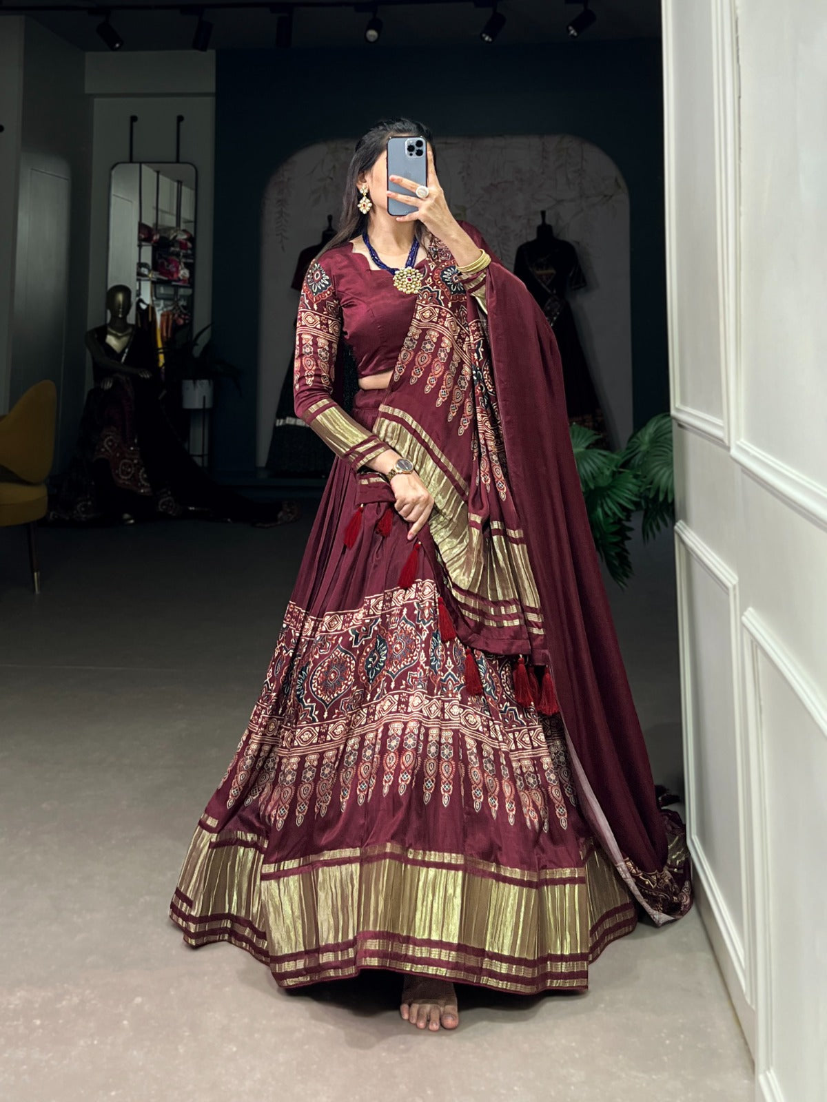 Gorgeous Gaji Silk Digital Printed Lagadi Patta Worked Lehenga Choli