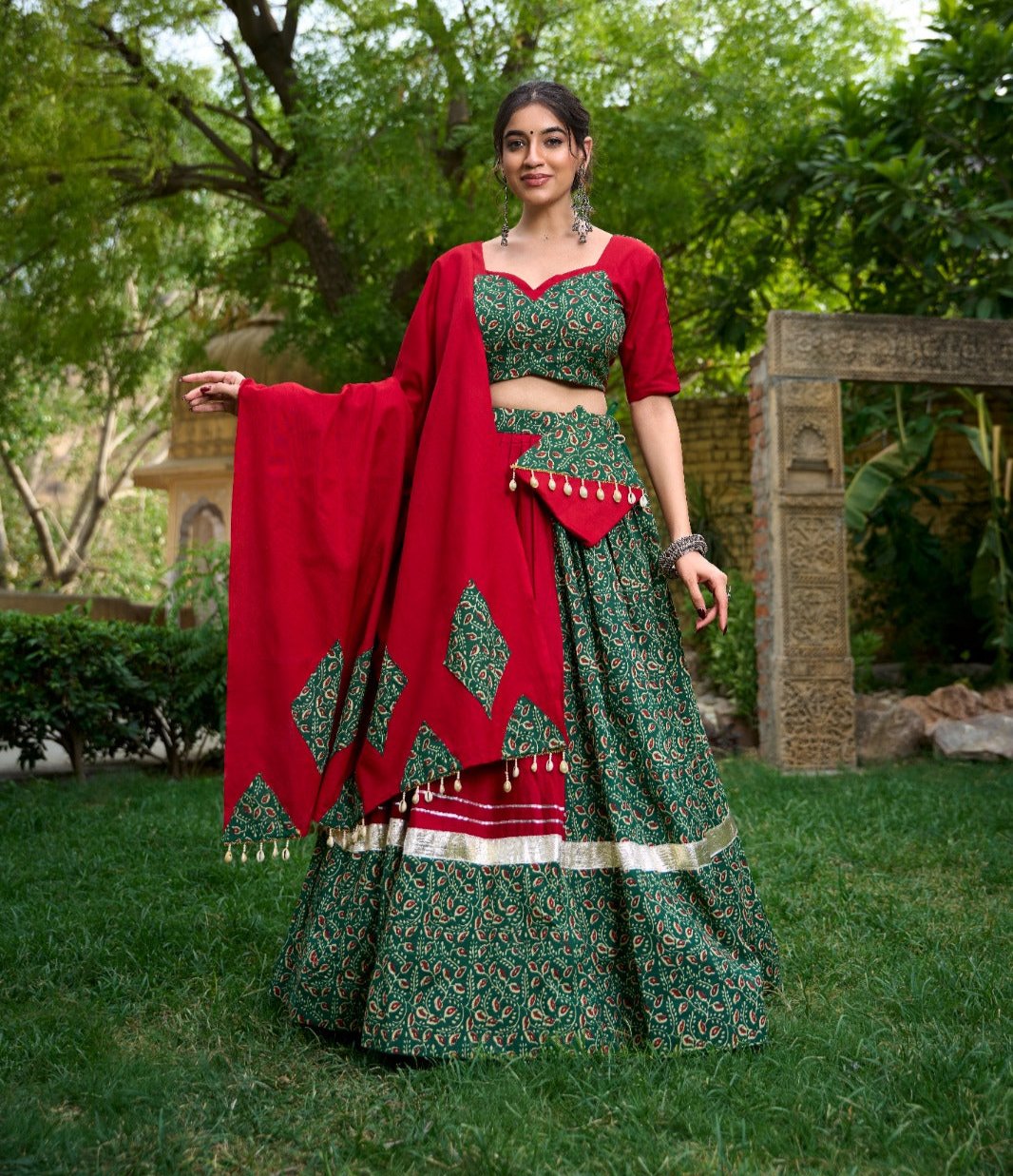 Mehendi Green Gota Patti Lace Border Worked Navratri Lehenga Choli Set