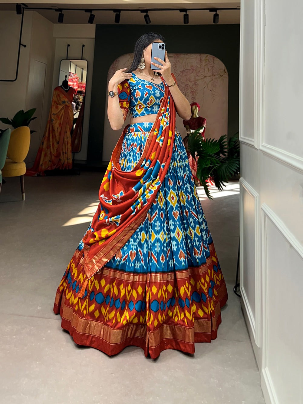 Awesome Tussar Silk Patola Printed Foil Worked Lehenga Choli