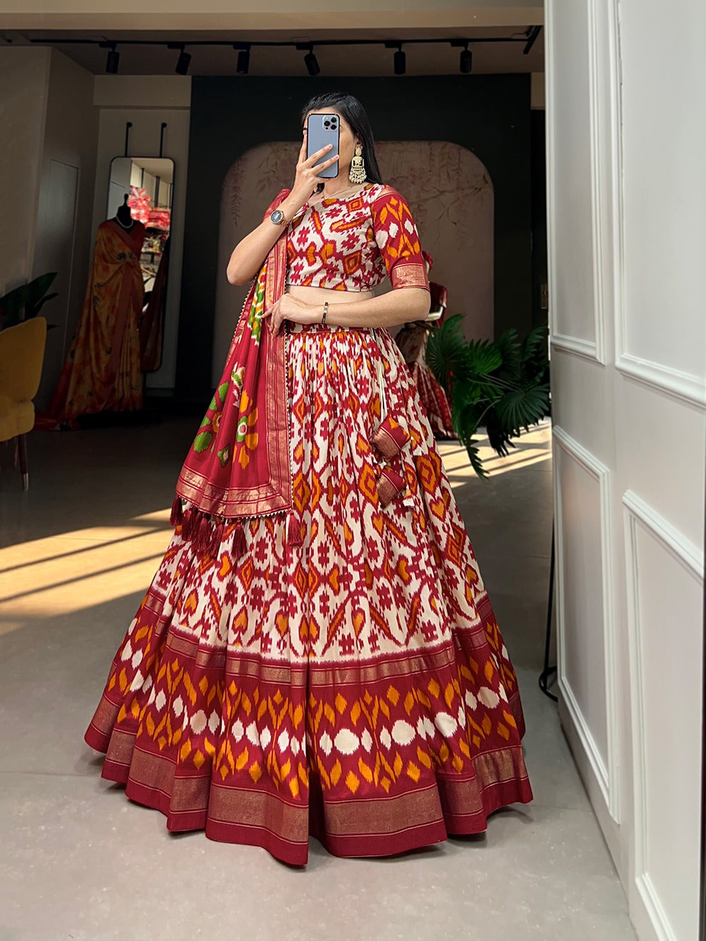 Awesome Tussar Silk Patola Printed Foil Worked Lehenga Choli