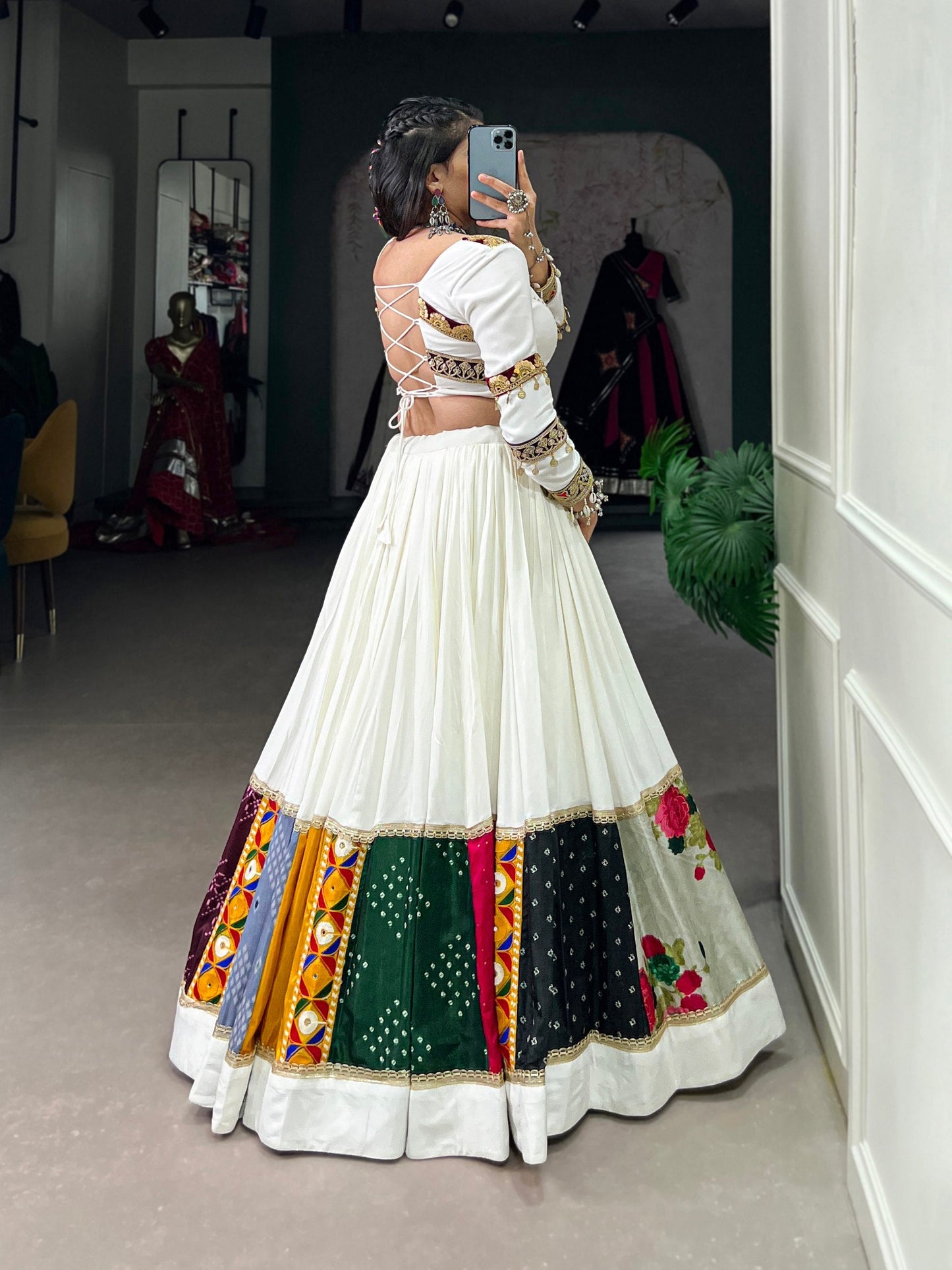 Heartwarming Gamthi White Navratri Rayon Lehenga Choli